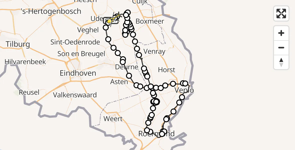 Routekaart van de vlucht: Politieheli naar Vliegbasis Volkel