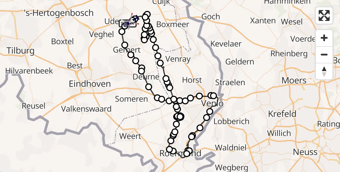 Vluchtroute Politiehelikopter Vliegbasis Volkel - Vliegbasis Volkel, 28 juni 2023, 19:04
