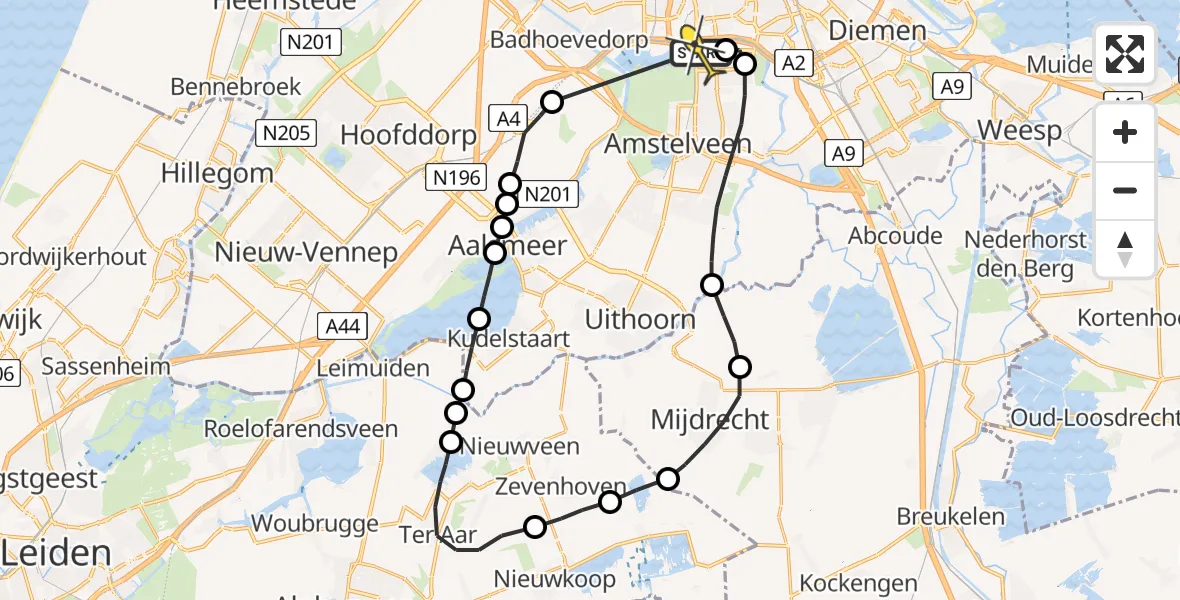 Routekaart van de vlucht: Lifeliner 1 naar VU Medisch Centrum Amsterdam