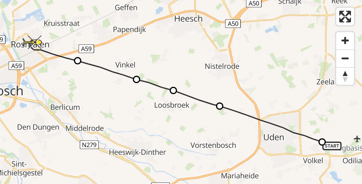 Routekaart van de vlucht: Lifeliner 3 naar Rosmalen