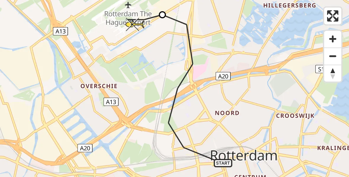 Routekaart van de vlucht: Lifeliner 2 naar Rotterdam The Hague Airport