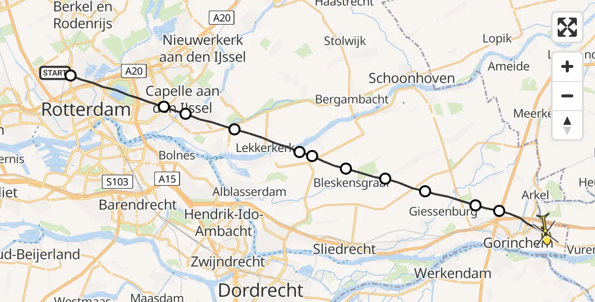 Routekaart van de vlucht: Lifeliner 2 naar Gorinchem