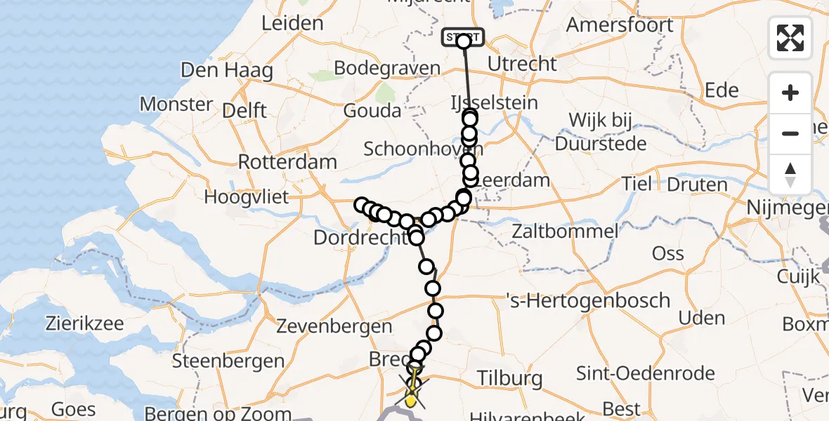 Routekaart van de vlucht: Politieheli naar Ulvenhout AC