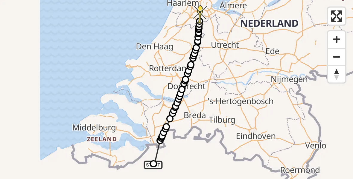 Routekaart van de vlucht: Politieheli naar Amstelveen