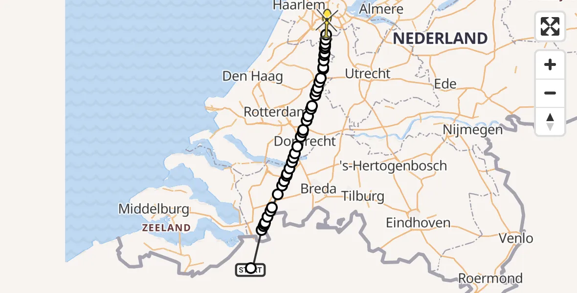 Routekaart van de vlucht: Politiehelikopter naar Amstelveen