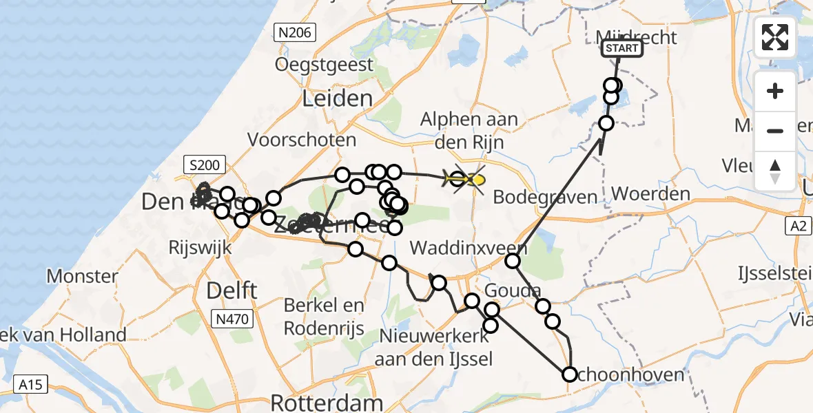 Routekaart van de vlucht: Politieheli naar Boskoop