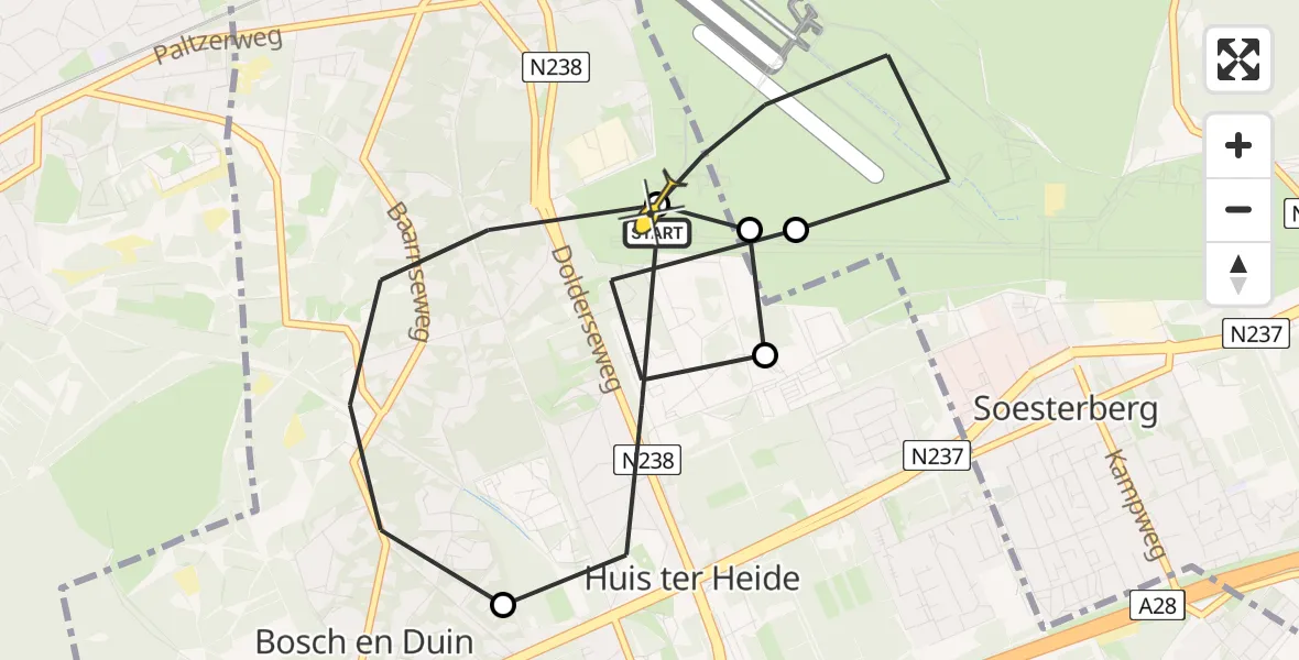 Routekaart van de vlucht: Politiehelikopter naar Huis ter Heide
