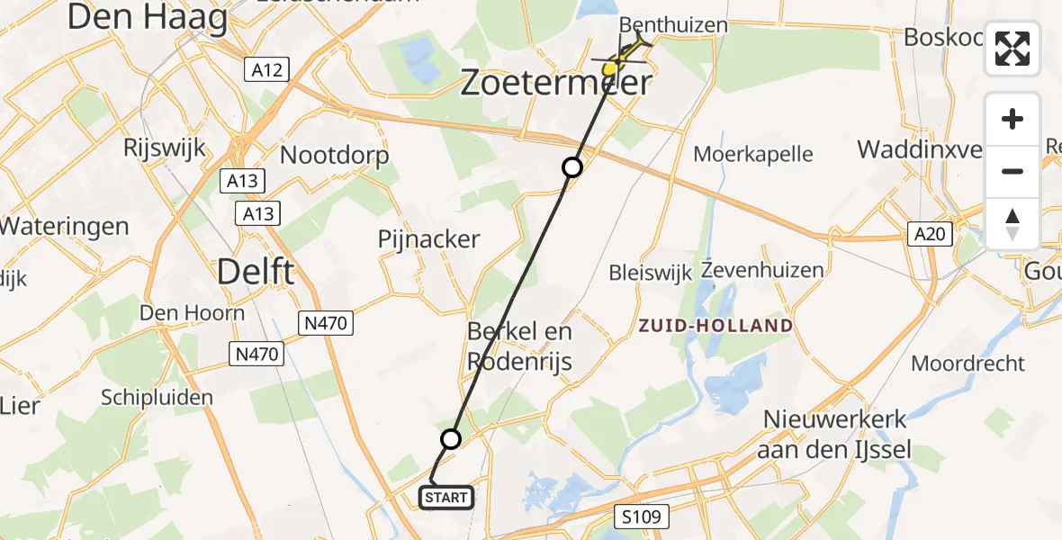 Routekaart van de vlucht: Lifeliner 2 naar Zoetermeer