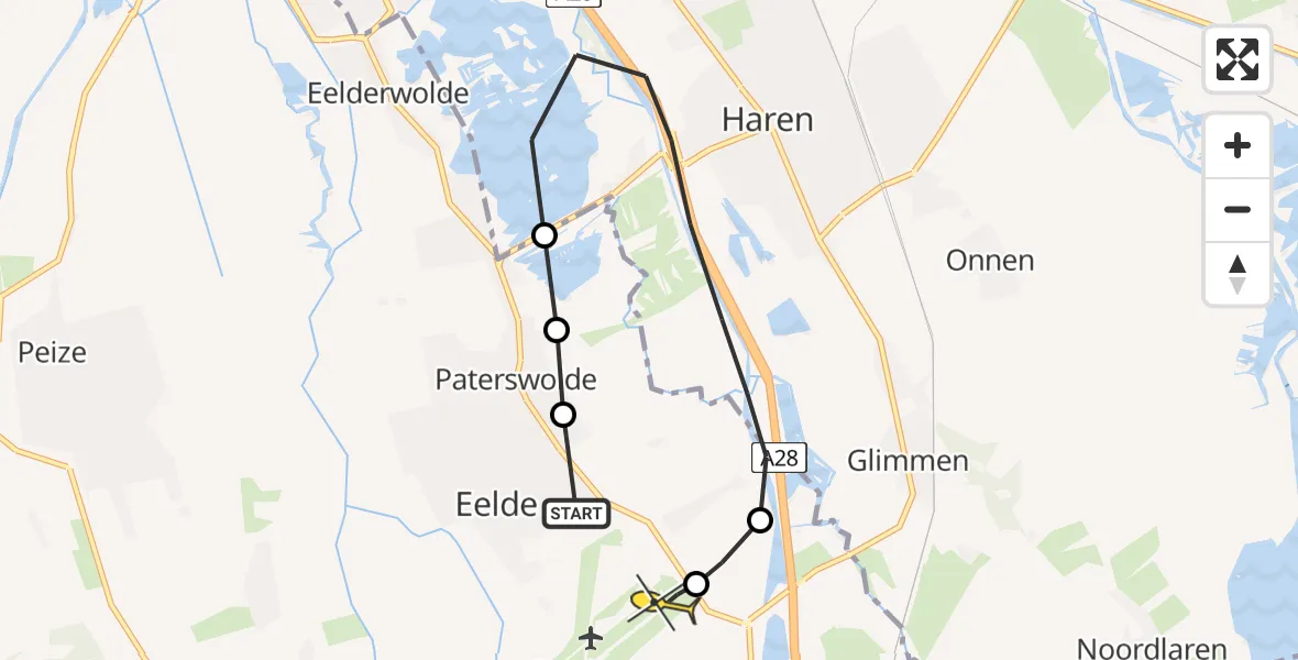 Routekaart van de vlucht: Lifeliner 4 naar Groningen Airport Eelde