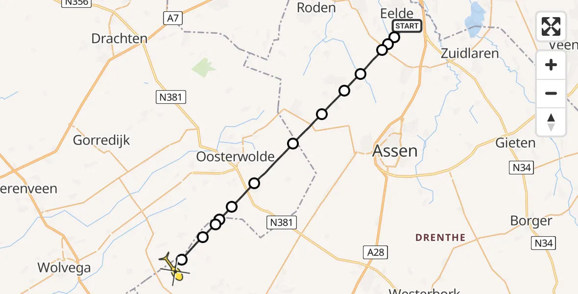 Routekaart van de vlucht: Lifeliner 4 naar Vledderveen