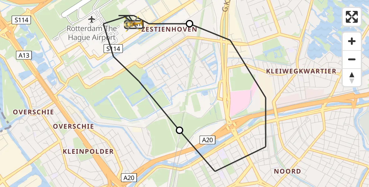 Vluchtroute Traumahelikopter Rotterdam The Hague Airport - Rotterdam The Hague Airport, 29 juni 2023, 10:33