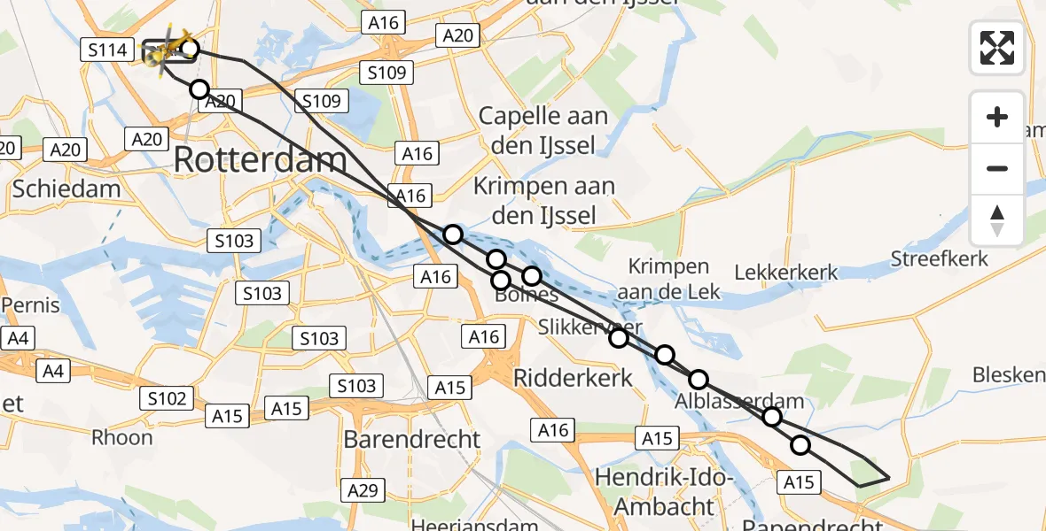 Vluchtroute Traumahelikopter Rotterdam The Hague Airport - Rotterdam The Hague Airport, 29 juni 2023, 10:59