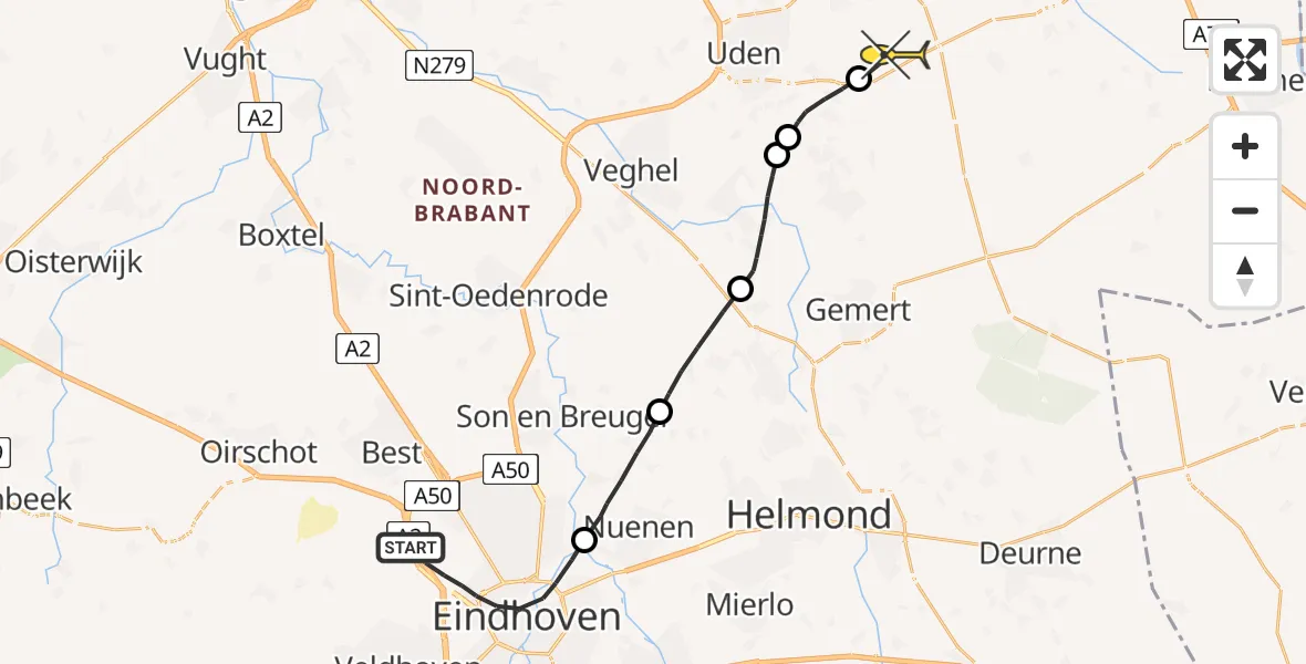 Routekaart van de vlucht: Lifeliner 3 naar Vliegbasis Volkel