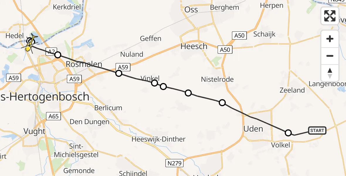 Routekaart van de vlucht: Lifeliner 3 naar 's-Hertogenbosch