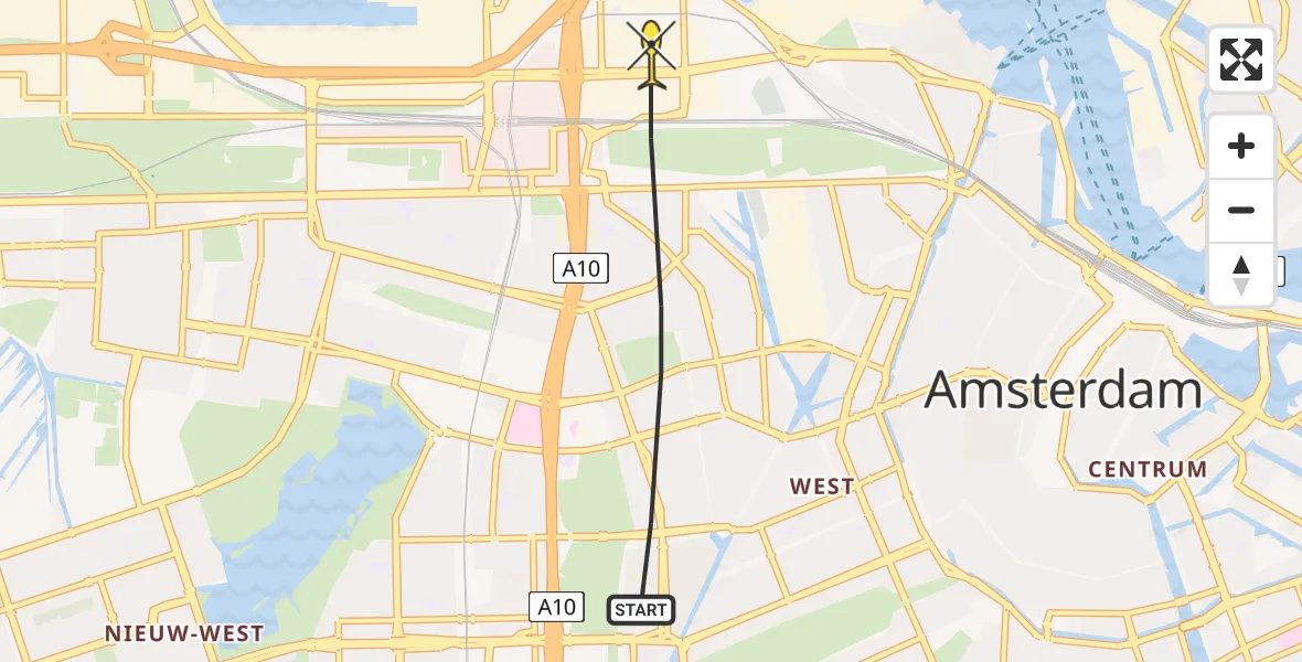 Routekaart van de vlucht: Politieheli naar Amsterdam