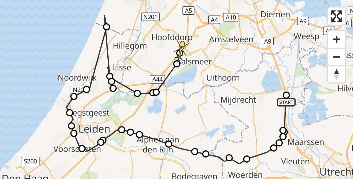 Routekaart van de vlucht: Politieheli naar Hoofddorp