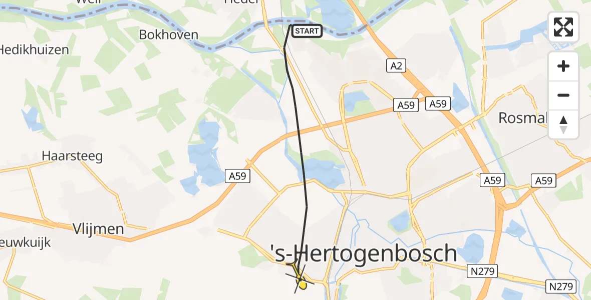 Routekaart van de vlucht: Lifeliner 3 naar 's-Hertogenbosch