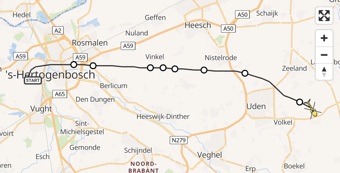 Routekaart van de vlucht: Lifeliner 3 naar Vliegbasis Volkel