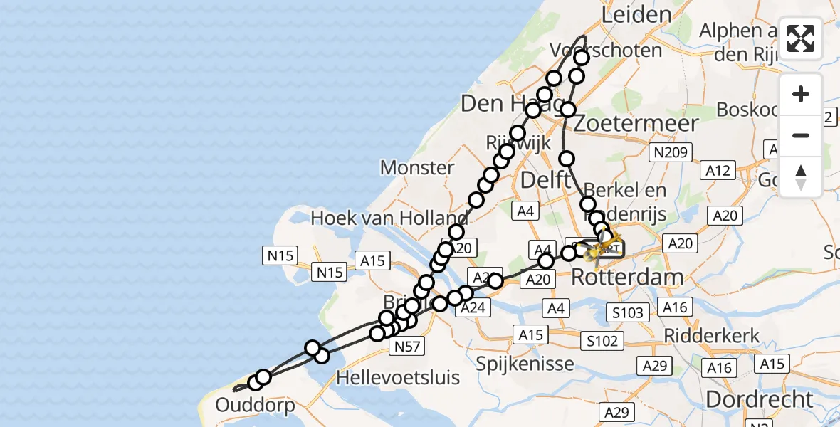 Vluchtroute Traumahelikopter Rotterdam The Hague Airport - Rotterdam The Hague Airport, 29 juni 2023, 12:49