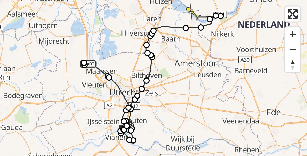 Routekaart van de vlucht: Politieheli naar Zeewolde