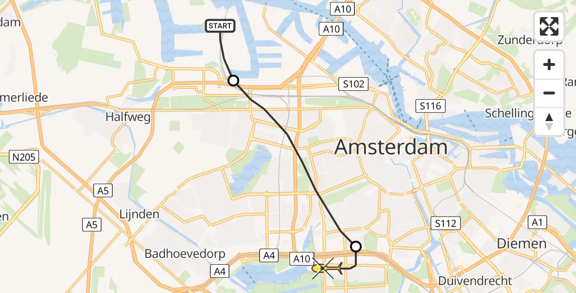 Routekaart van de vlucht: Lifeliner 1 naar VU Medisch Centrum Amsterdam