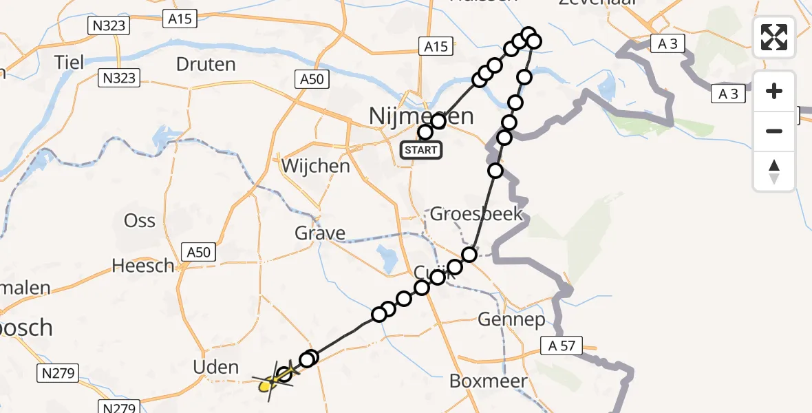 Routekaart van de vlucht: Lifeliner 3 naar Vliegbasis Volkel