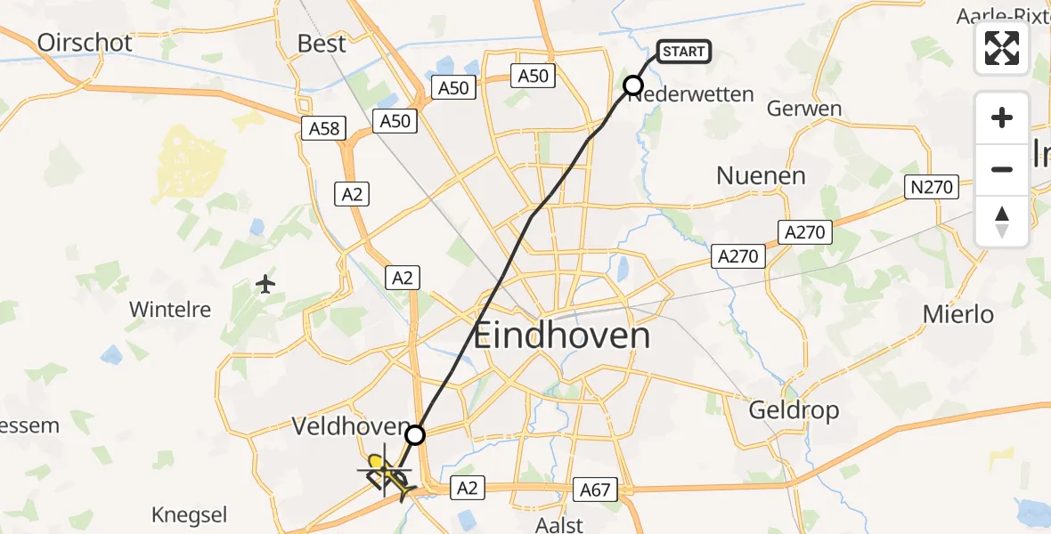 Routekaart van de vlucht: Lifeliner 2 naar Veldhoven