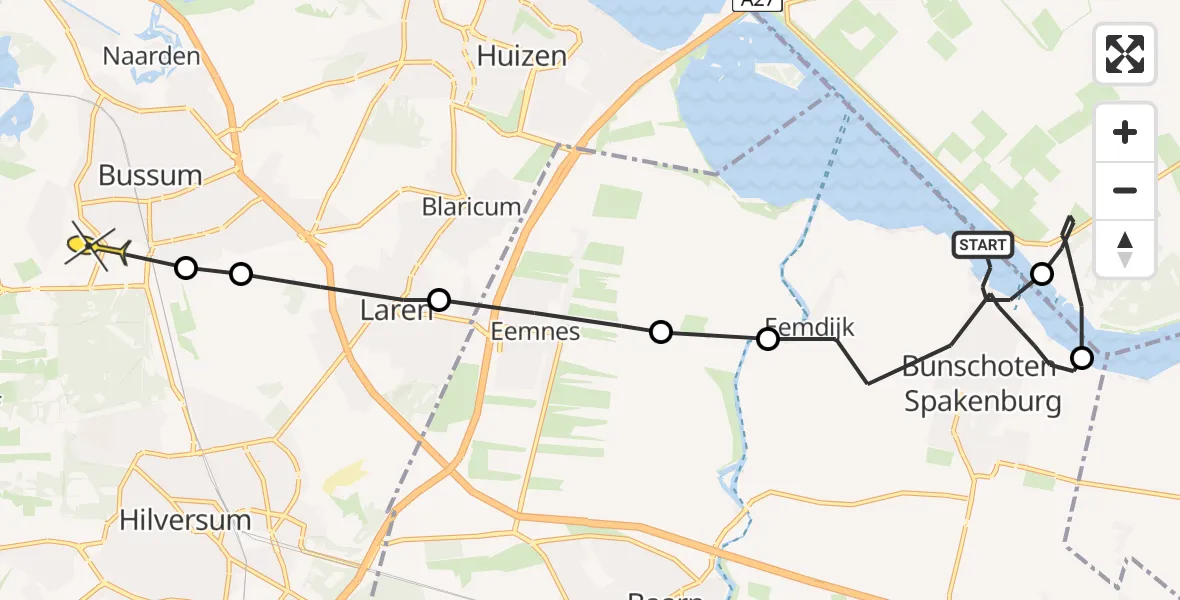 Routekaart van de vlucht: Politieheli naar Bussum