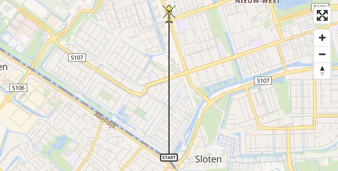 Routekaart van de vlucht: Politieheli naar Amsterdam