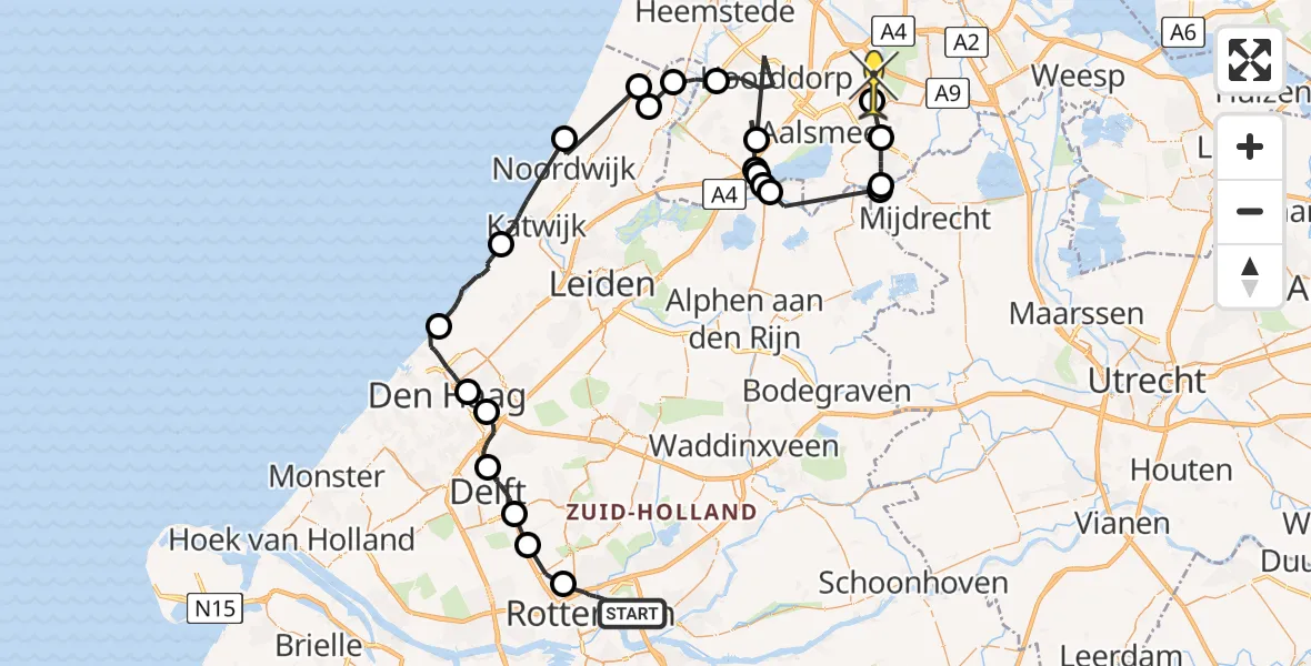 Routekaart van de vlucht: Politieheli naar Aalsmeer