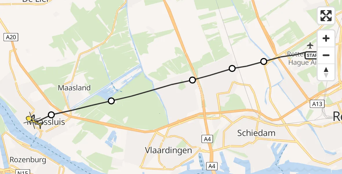 Routekaart van de vlucht: Lifeliner 2 naar Maassluis