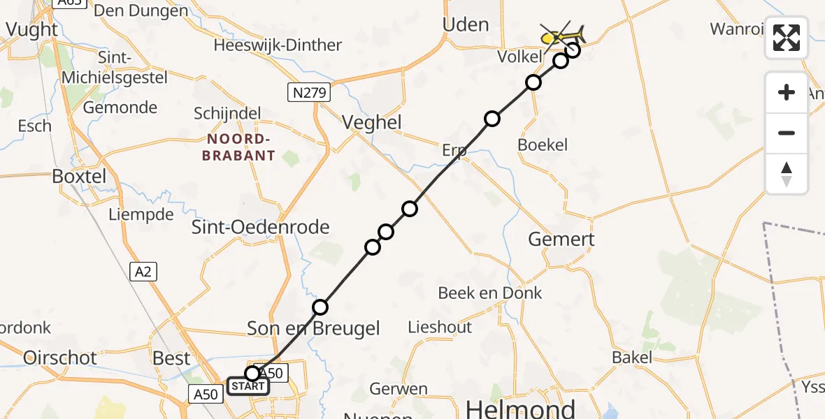 Routekaart van de vlucht: Lifeliner 3 naar Vliegbasis Volkel