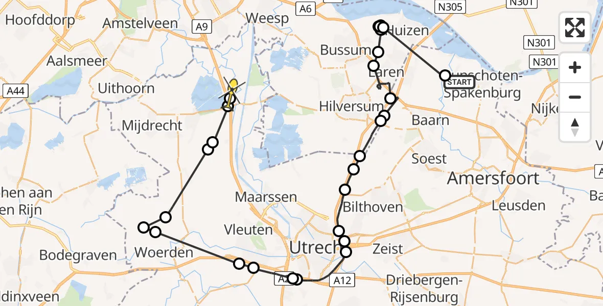 Routekaart van de vlucht: Politieheli naar Baambrugge