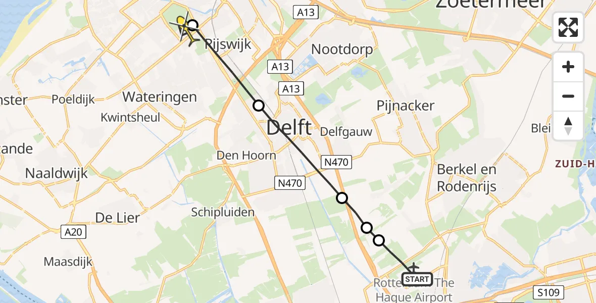 Routekaart van de vlucht: Lifeliner 2 naar Den Haag