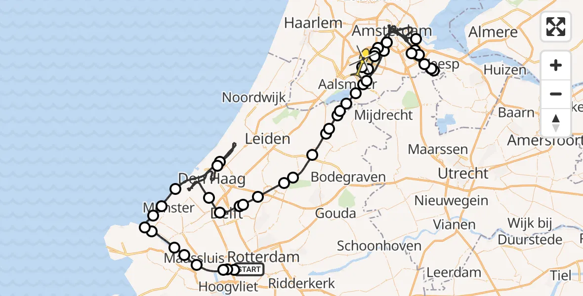 Routekaart van de vlucht: Politieheli naar Schiphol