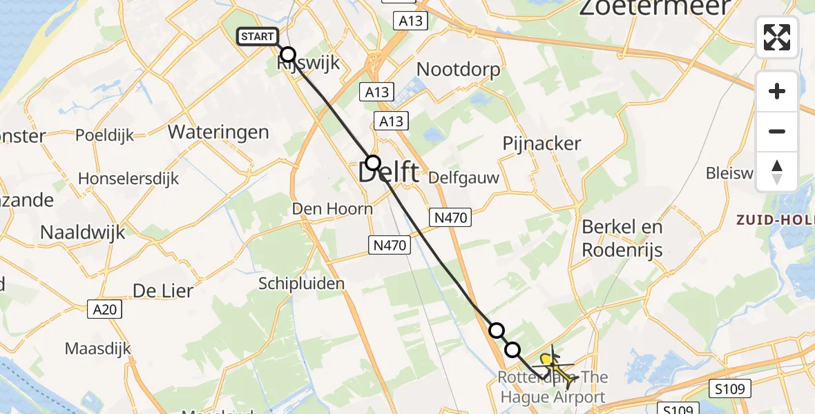 Routekaart van de vlucht: Lifeliner 2 naar Rotterdam The Hague Airport