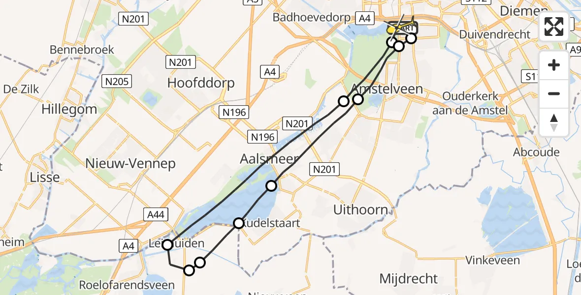 Routekaart van de vlucht: Lifeliner 1 naar VU Medisch Centrum Amsterdam