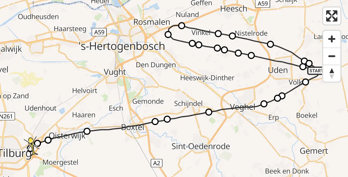 Routekaart van de vlucht: Lifeliner 3 naar Tilburg