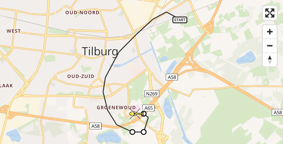 Routekaart van de vlucht: Lifeliner 3 naar Tilburg