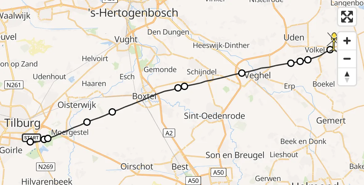 Routekaart van de vlucht: Lifeliner 3 naar Vliegbasis Volkel