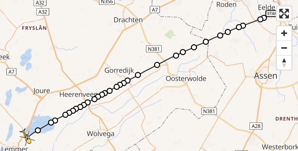 Routekaart van de vlucht: Lifeliner 4 naar Oosterzee