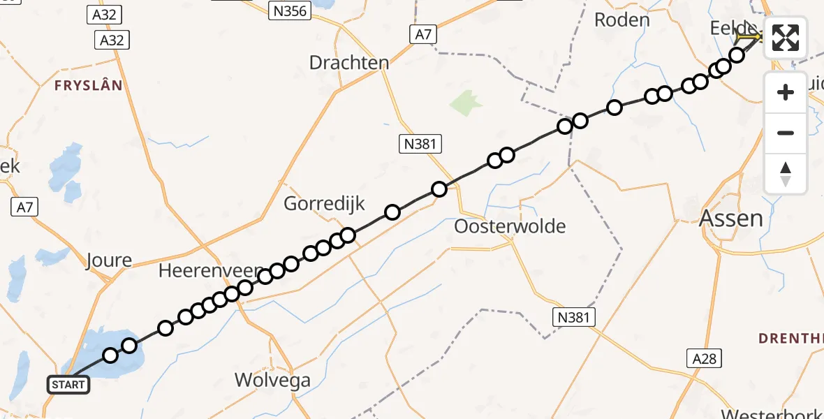 Routekaart van de vlucht: Lifeliner 4 naar Groningen Airport Eelde