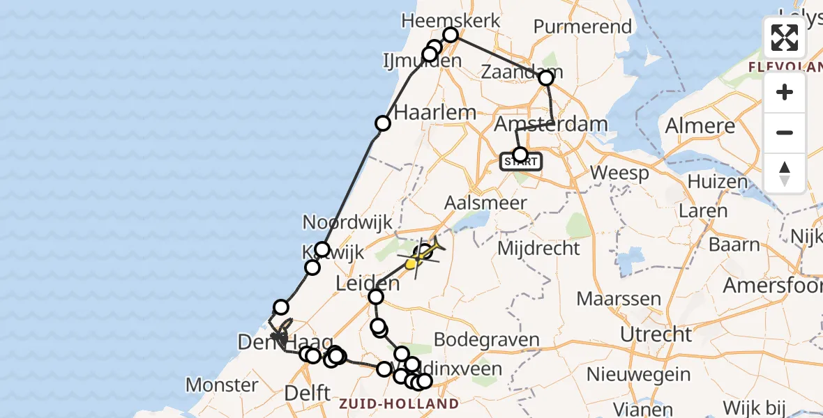 Routekaart van de vlucht: Politieheli naar Roelofarendsveen