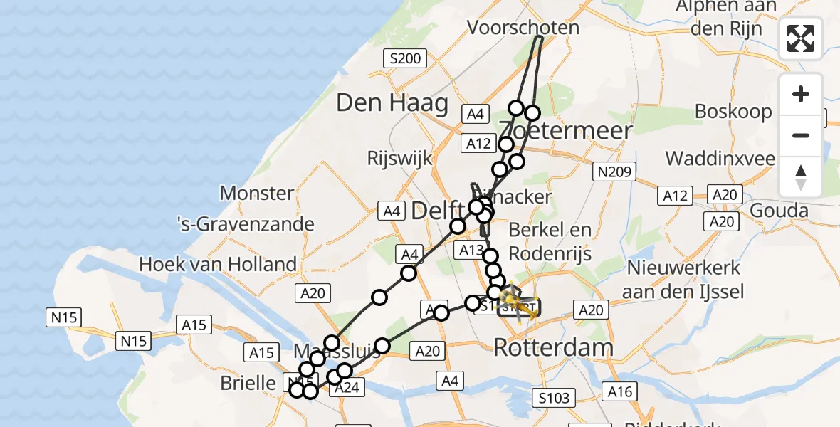 Vluchtroute Traumahelikopter Rotterdam The Hague Airport - Rotterdam The Hague Airport, 30 juni 2023, 07:12
