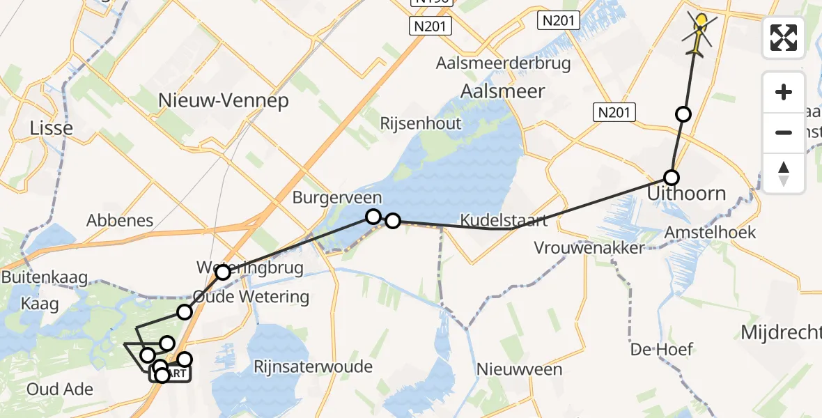 Routekaart van de vlucht: Politieheli naar Amstelveen