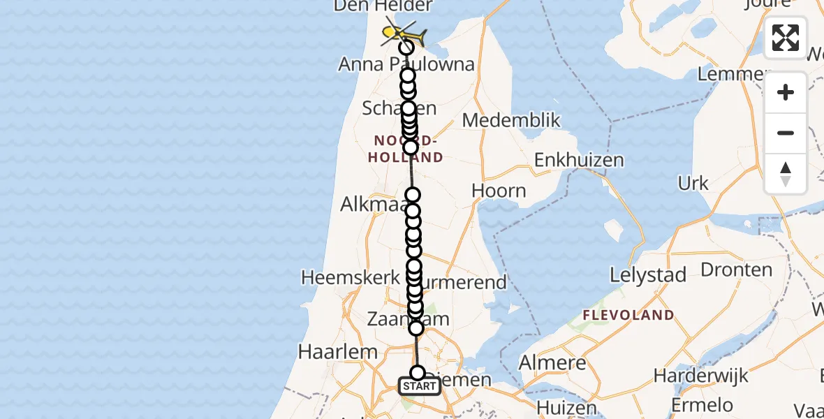 Routekaart van de vlucht: Lifeliner 1 naar Breezand