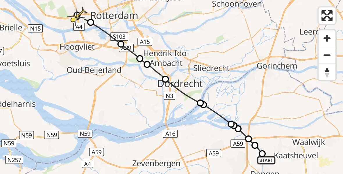 Routekaart van de vlucht: Lifeliner 2 naar Schiedam