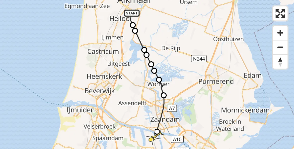 Routekaart van de vlucht: Lifeliner 1 naar Amsterdam Heliport