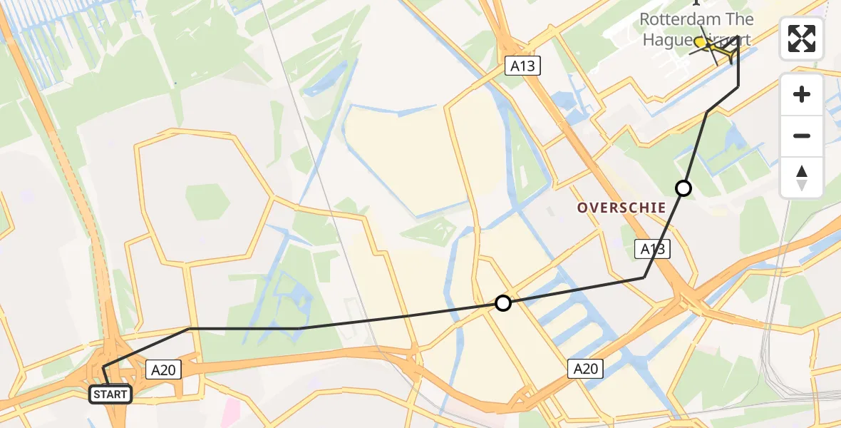 Routekaart van de vlucht: Lifeliner 2 naar Rotterdam The Hague Airport