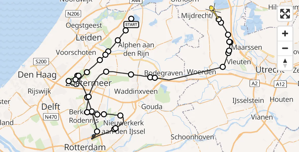 Routekaart van de vlucht: Politiehelikopter naar Vinkeveen